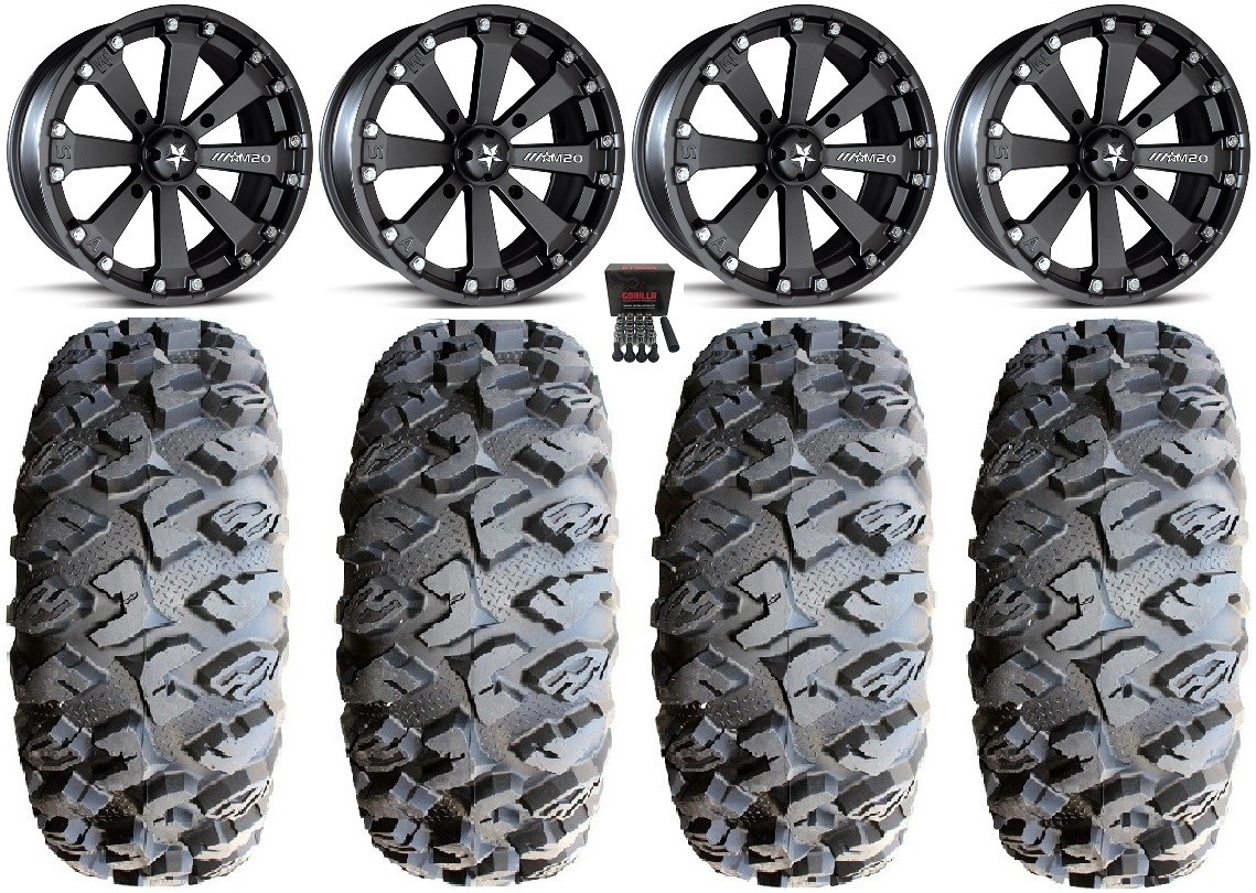 MSA Black Kore 16″ UTV Wheels 32″ MotoClaw Tires Yamaha Wolverine RMAX