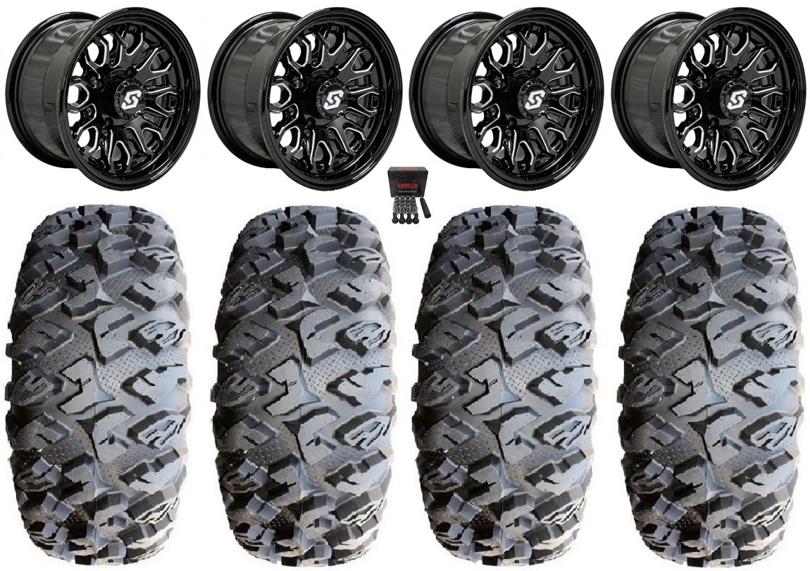 Sedona Onyx 14″ Wheels Black/Machined 27″ MotoClaw Tires Yamaha YXZ1000R