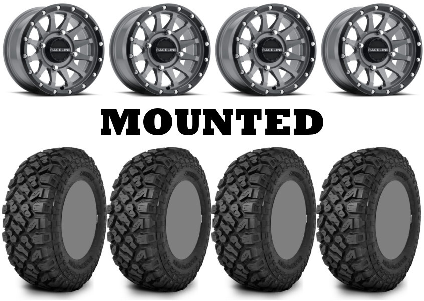 Kit 4 Kenda Klever XT Tires 28×10-14 on Raceline Trophy Gray Wheels HP1K