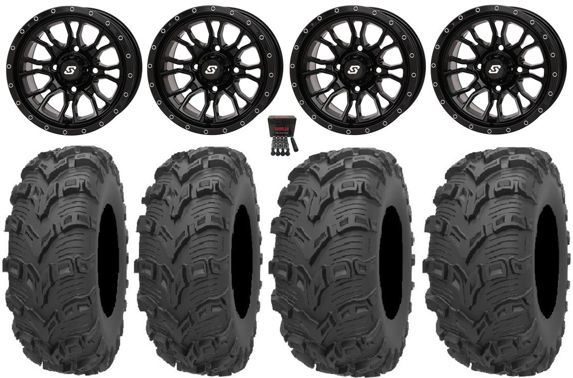 Sedona Fusion 14″ Wheels Black +30mm 26″ Bear Claw EVO Tires Commander Maverick
