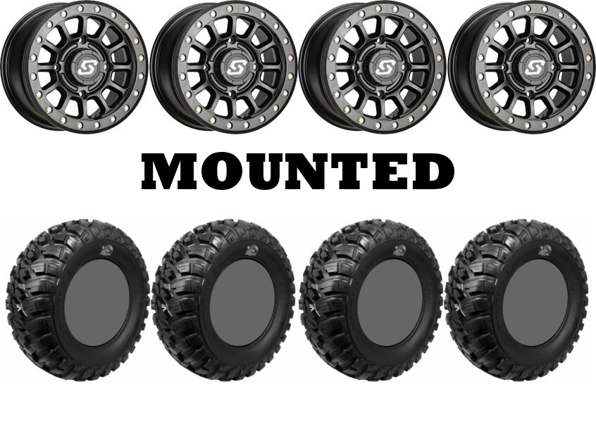 Kit 4 GBC Kanati Mongrel Tires 28×10-15 on Sedona Sano Beadlock Black Wheels FXT