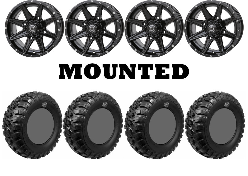 Kit 4 GBC Kanati Mongrel Tires 30×10-14 on Frontline 308 Gloss Black Wheels 1KXP