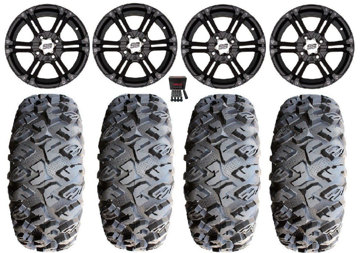 ITP SS212 14″ Wheels Black 28″ MotoClaw Tires Yamaha Wolverine RMAX