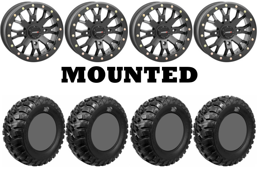 Kit 4 GBC Kanati Mongrel 28×10-14 on SB-4 Beadlock Matte Black Nar HP1K