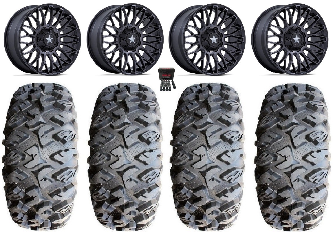 MSA Clubber 14″ Wheels Black DDT 28″ MotoClaw Tires Kawasaki Teryx Mule