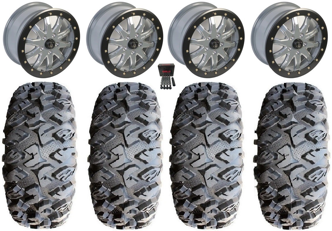 Pro Armor Halo 10 Bdlk 16″ Wheels Gy 32″ MotoClaw Tires CFMoto ZForce Z10/Z10-4