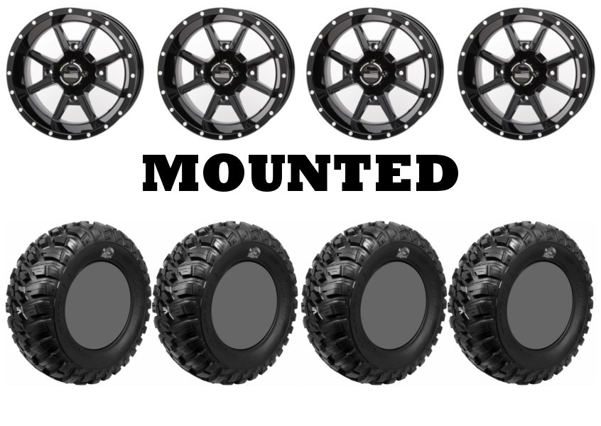 Kit 4 GBC Kanati Mongrel Tires 27×9-12/27×11-12 on Frontline 556 Black IRS