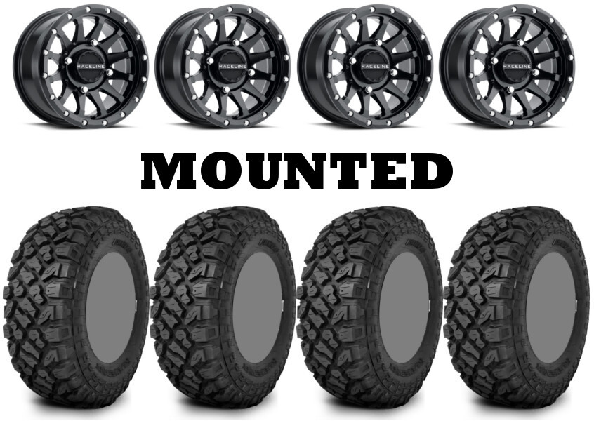 Kit 4 Kenda Klever XT Tires 28×10-14 on Raceline Trophy Matte Black Wheels CAN