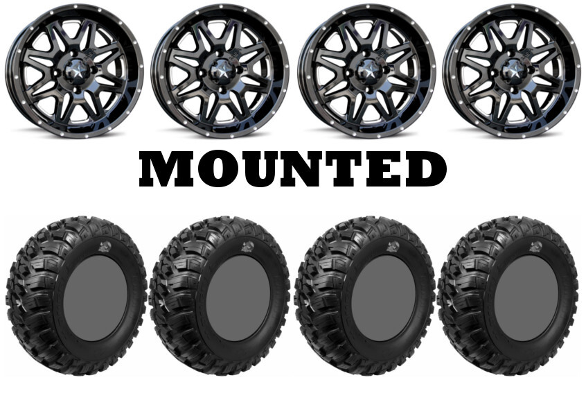 Kit 4 GBC Kanati Mongrel Tires 28×10-14 on MSA M26 Vibe Black Wheels FXT