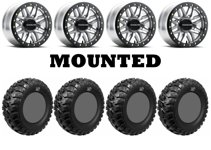 Kit 4 GBC Kanati Mongrel Tires 28×10-14 on Raceline Ryno Beadlock Machined 1KXP