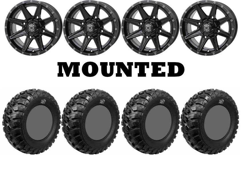 Kit 4 GBC Kanati Mongrel Tires 32×10-14 on Frontline 308 Gloss Black Wheels CAN