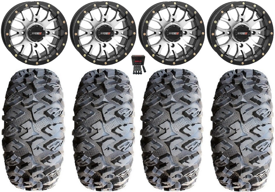 System 3 ST-3 Machined 14″ Wheels 27″ MotoClaw Tires Yamaha Viking Wolverine
