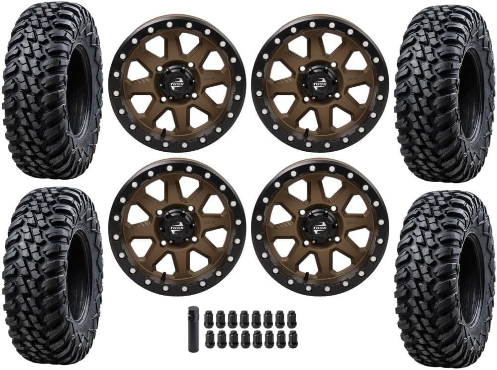 Set of 4 Tusk Terrabite Tires 32×10-15 on Uinta 4/137 Bronze Wheels and Lug Nuts