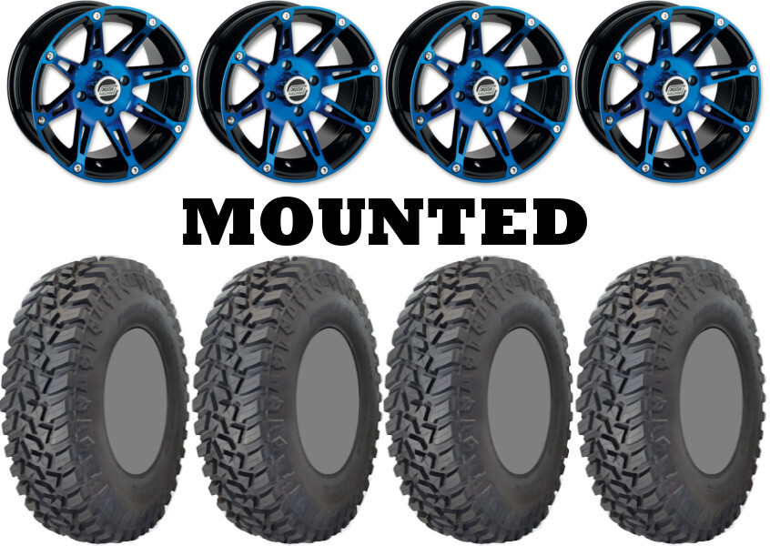 Kit 4 GBC Kanati Mongrel SQ Tires 31×10-14 on Moose 387X Blue Wheels CAN