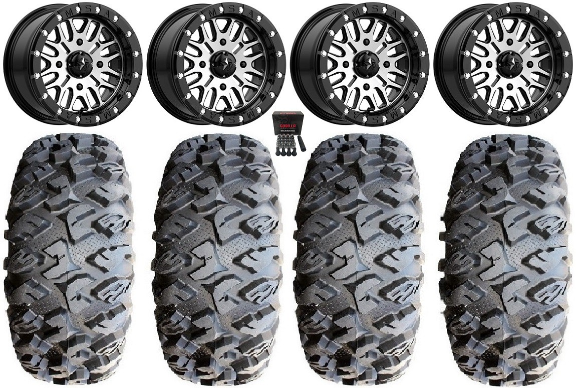 MSA Brute Beadlock 14″ UTV Wheels 28″ MotoClaw Tires Kawasaki Teryx Mule