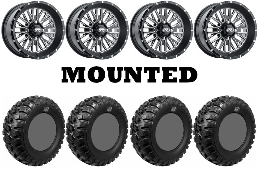 Kit 4 GBC Kanati Mongrel Tires 28×10-15 on ITP Momentum Black Wheels H700