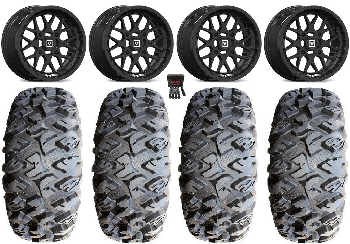 Valor V03 14″ Wheels Black 30″ MotoClaw Tires Yamaha YXZ (2019+)