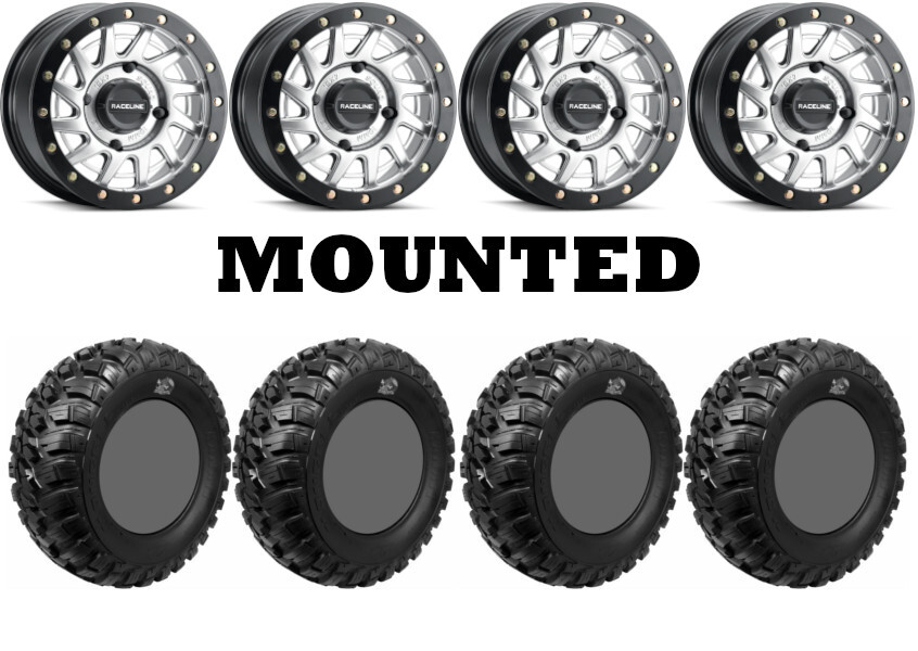 Kit 4 GBC Kanati Mongrel Tires 28×10-15 on Raceline Squad Beadlock Machined FXT