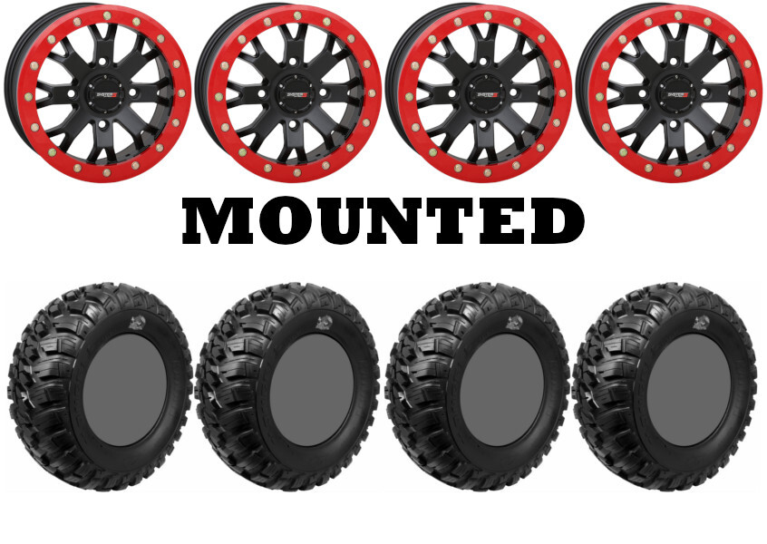 Kit 4 GBC Kanati Mongrel 28×10-15 on System 3 SB-4 Beadlock Matte Black Red HP1K