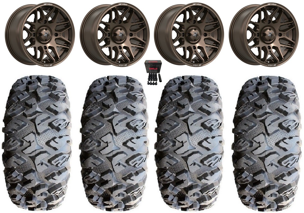 MSA Radar 14″ Wheels Matte Bronze 27″ MotoClaw Tires Suzuki KingQuad