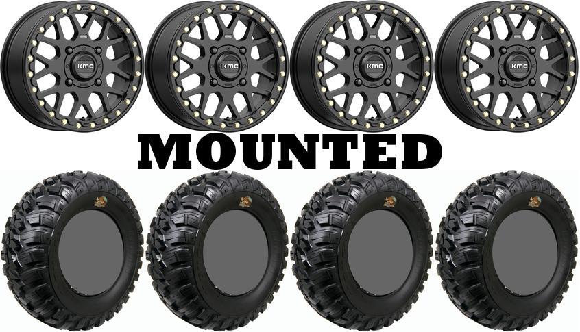 Kit 4 GBC Kanati Mongrel Tires 28×10-15 on KMC KS235 Grenade Beadlock Black 1KXP