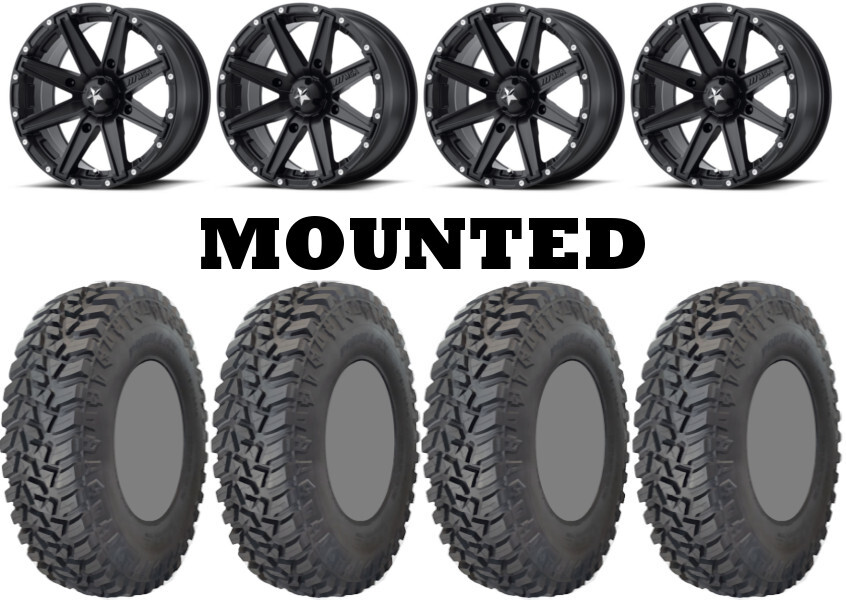 Kit 4 GBC Kanati Mongrel SQ Tires 30×10-14 on MSA M33 Clutch Matte Black H700