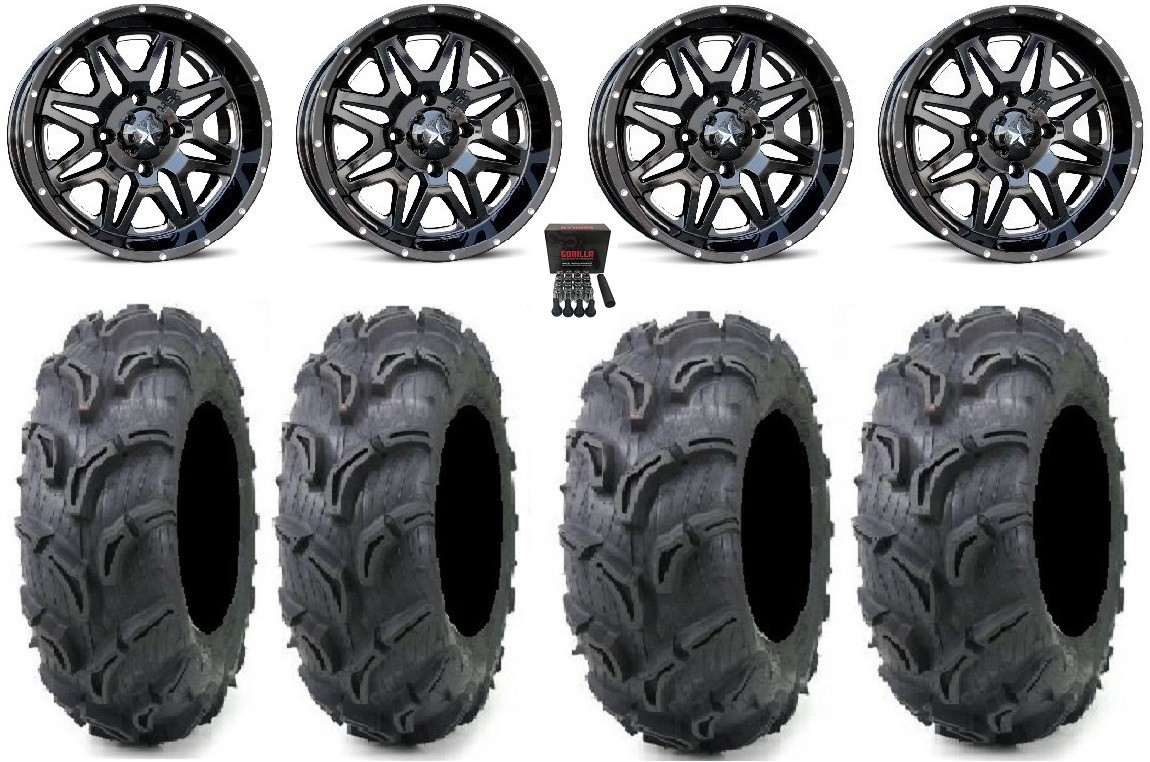 MSA Black Vibe 14″ ATV Wheels 30″ Zilla Tires Yamaha Grizzly Rhino