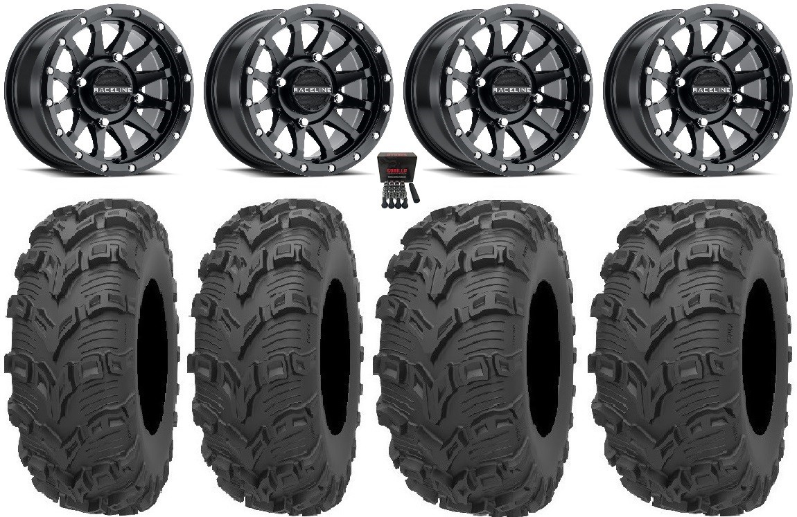 Raceline Trophy 14″ Wheels Black 26″ Bear Claw EVO Tires Suzuki KingQuad