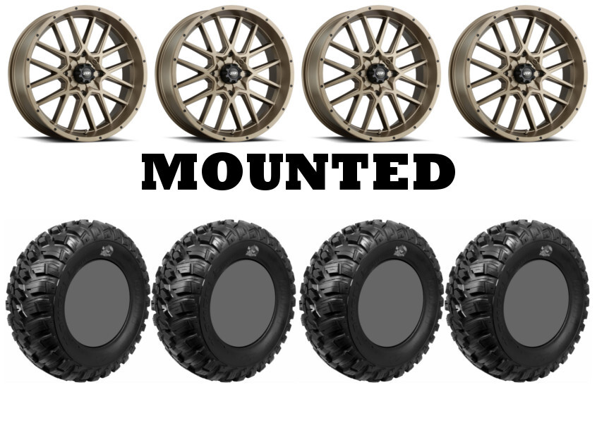 Kit 4 GBC Kanati Mongrel Tires 28×10-15 on ITP Hurricane Bronze Wheels FXT