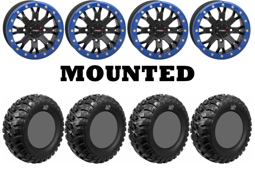 Kit 4 GBC Kanati Mongrel 28×10-15 on System 3 SB-4 Beadlock Matte Black Blue TER