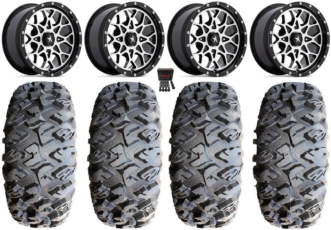 MSA Portal 14″ Wheels Machined 27″ MotoClaw Tires Kawasaki Teryx Mule