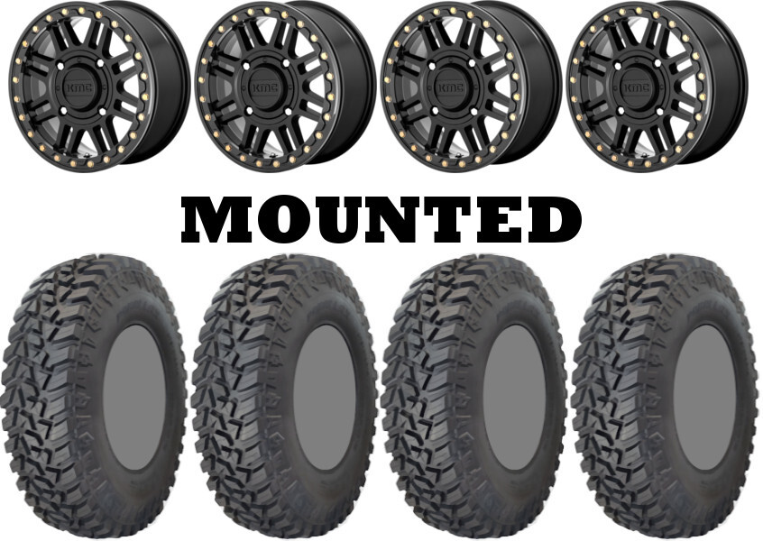 Kit 4 GBC Kanati Mongrel SQ Tires 31×10-15 on KMC KS250 Cage Beadlock Black 550