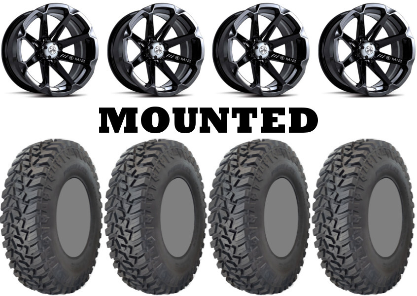 Kit 4 GBC Kanati Mongrel SQ Tires 30×10-14 on MSA M12 Diesel Black Wheels H700