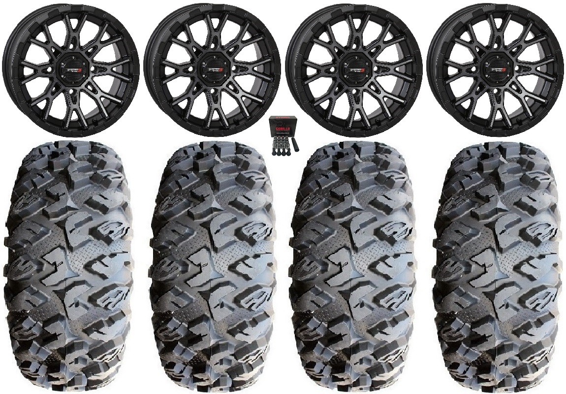 System 3 ST-6 14″ Wheels Dark Tint 28″ MotoClaw Tires Sportsman 550 850 1000