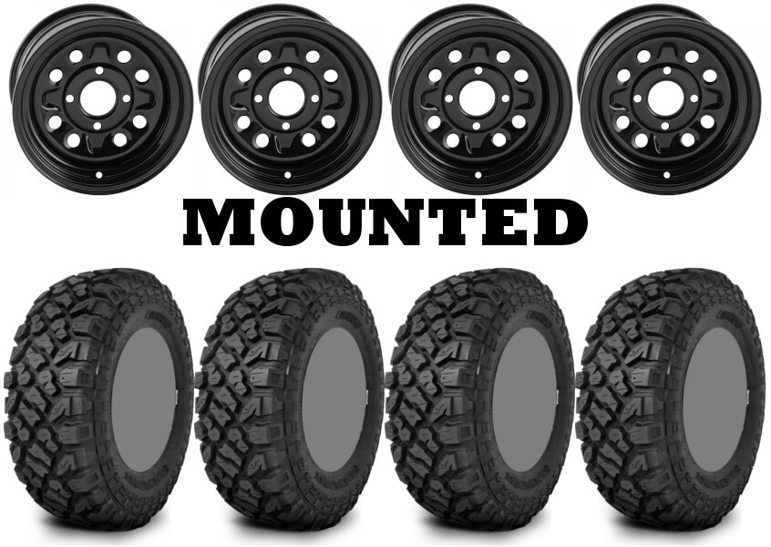 Kit 4 Kenda Klever XT Tires 28×10-14 on Quadboss Steely Black Wheels TER