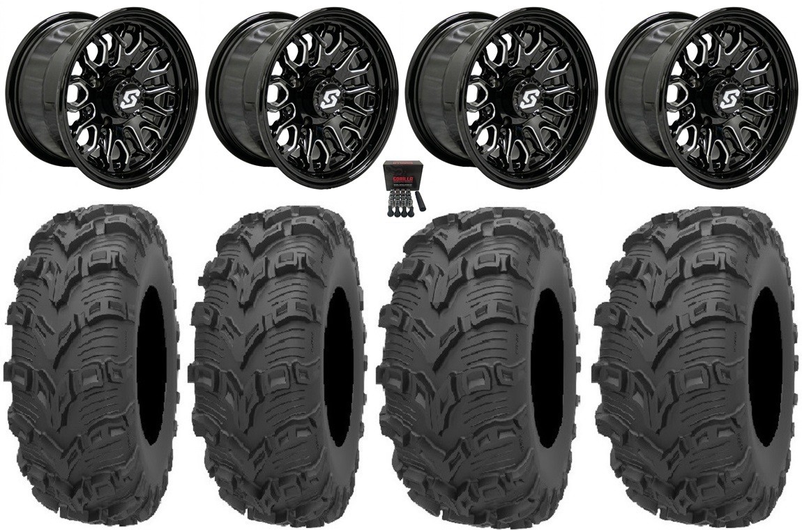 Sedona Onyx 14″ Wheels Black 26″ Bear Claw EVO Tires Yamaha Viking Wolverine