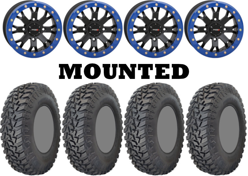 Kit 4 GBC Kanati Mongrel SQ 31×10-14 on SB-4 Beadlock Matte Black Blue 1KXP