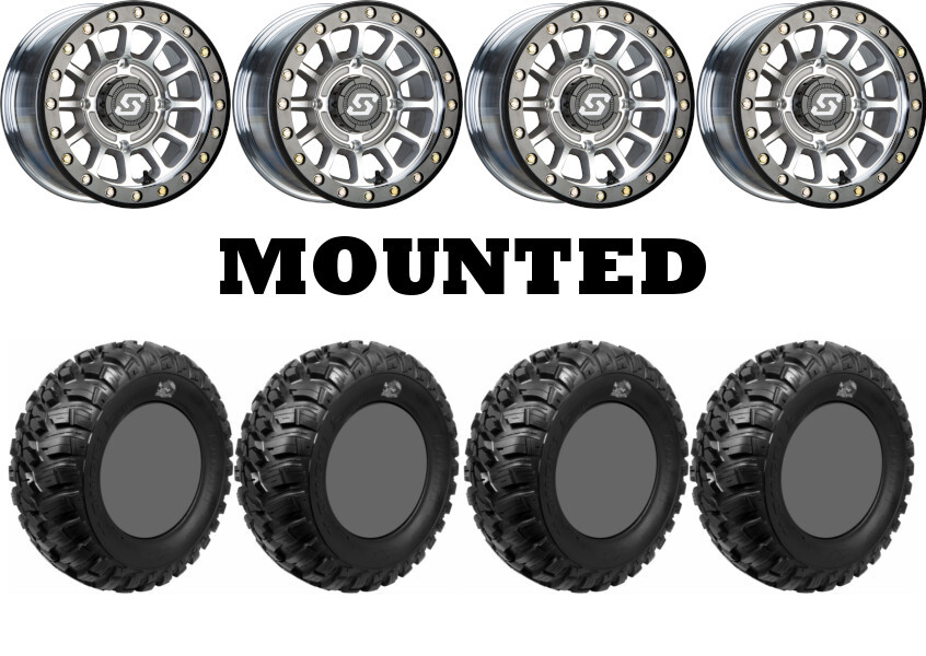 Kit 4 GBC Kanati Mongrel Tires 28×10-14 on Sedona Sano Beadlock Machined POL