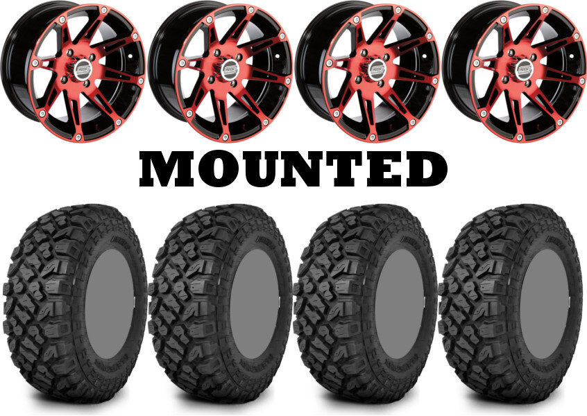 Kit 4 Kenda Klever XT Tires 28×10-14 on Moose 387X Red Wheels 1KXP