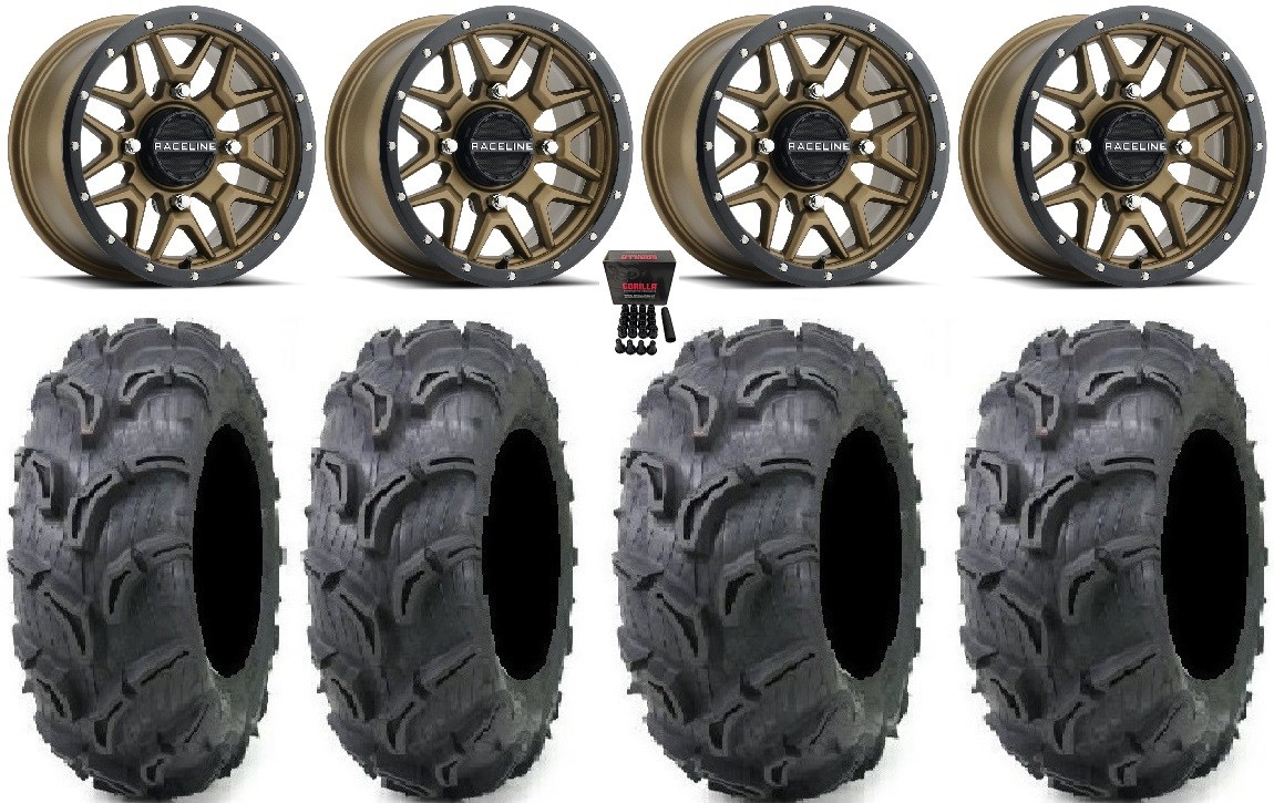 Raceline Krank 14″ Wheels Bronze 28″ Zilla Tires Honda Rincon Rancher