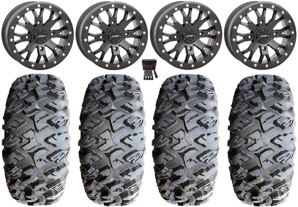 System 3 SB-4 Black (6+1/4+3) 15″ Wheels 28″ MotoClaw Tires Honda Talon