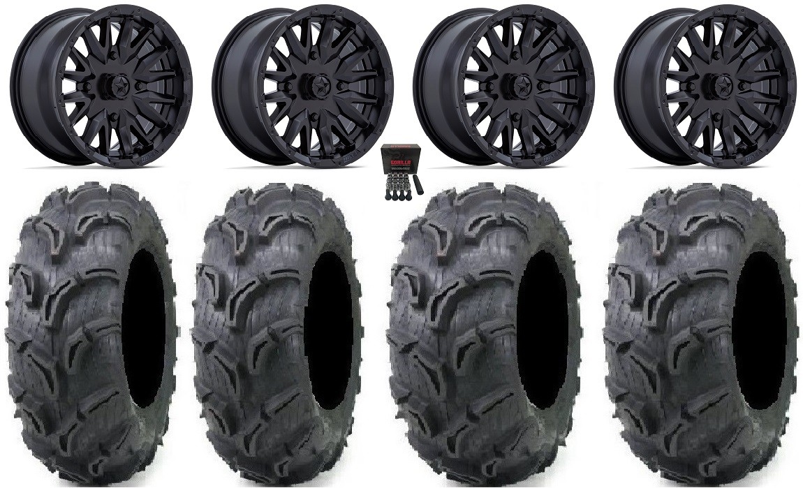 MSA Creed 14″ Wheels Black 27″ Zilla Tires Yamaha Grizzly Rhino