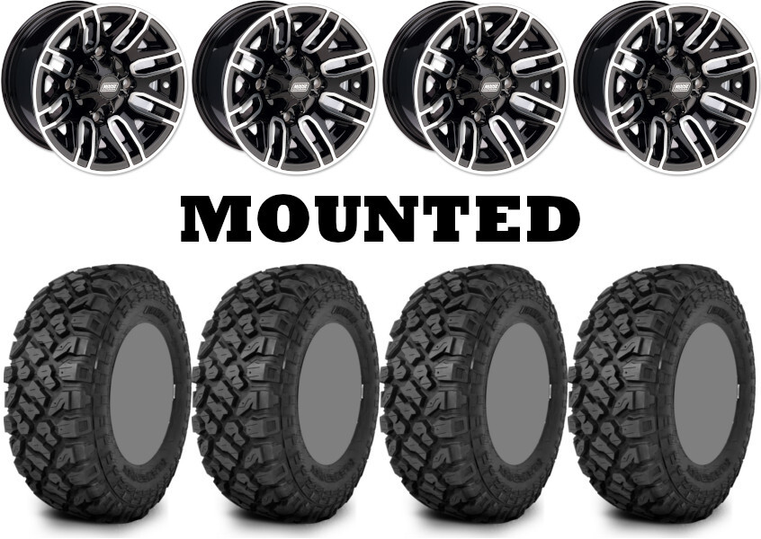 Kit 4 Kenda Klever XT Tires 32×10-14 on Moose 112X Black Wheels TER