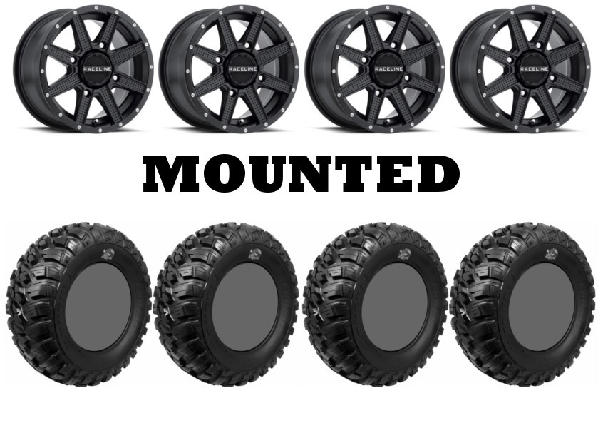 Kit 4 GBC Kanati Mongrel Tires 25×10-12 on Raceline Hostage Matte Black H700