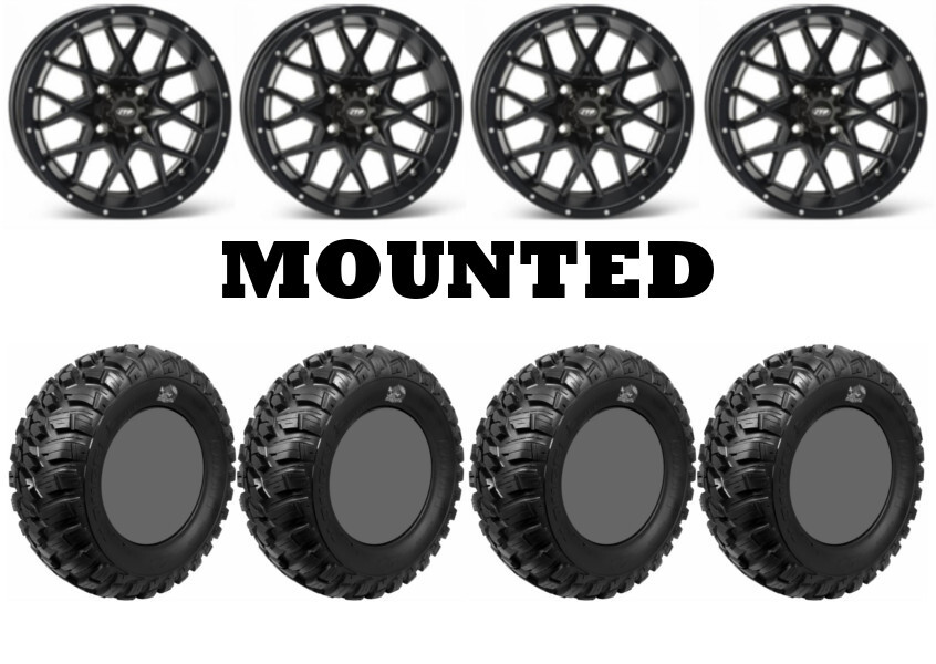 Kit 4 GBC Kanati Mongrel Tires 27×9-14 on ITP Hurricane Matte Black Wheels HP1K