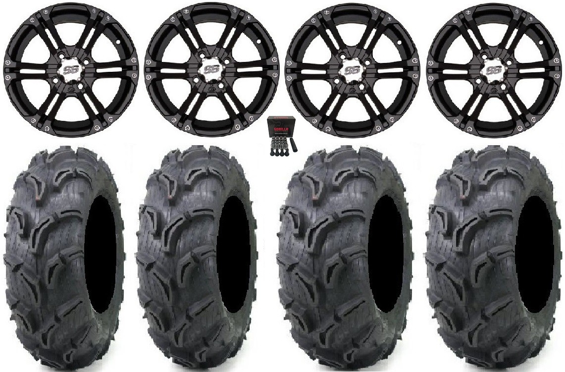 ITP SS212 12″ Wheels Black 27″ Zilla Tires Honda Foreman Rancher SRA