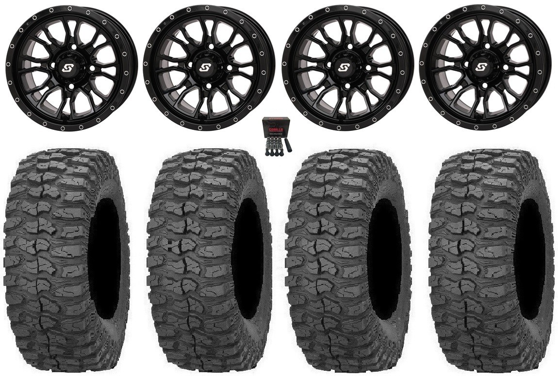 Sedona Fusion 15″ Wheels Gloss Black 32″ Rock-A-Billy Tires RZR Turbo S / RS1