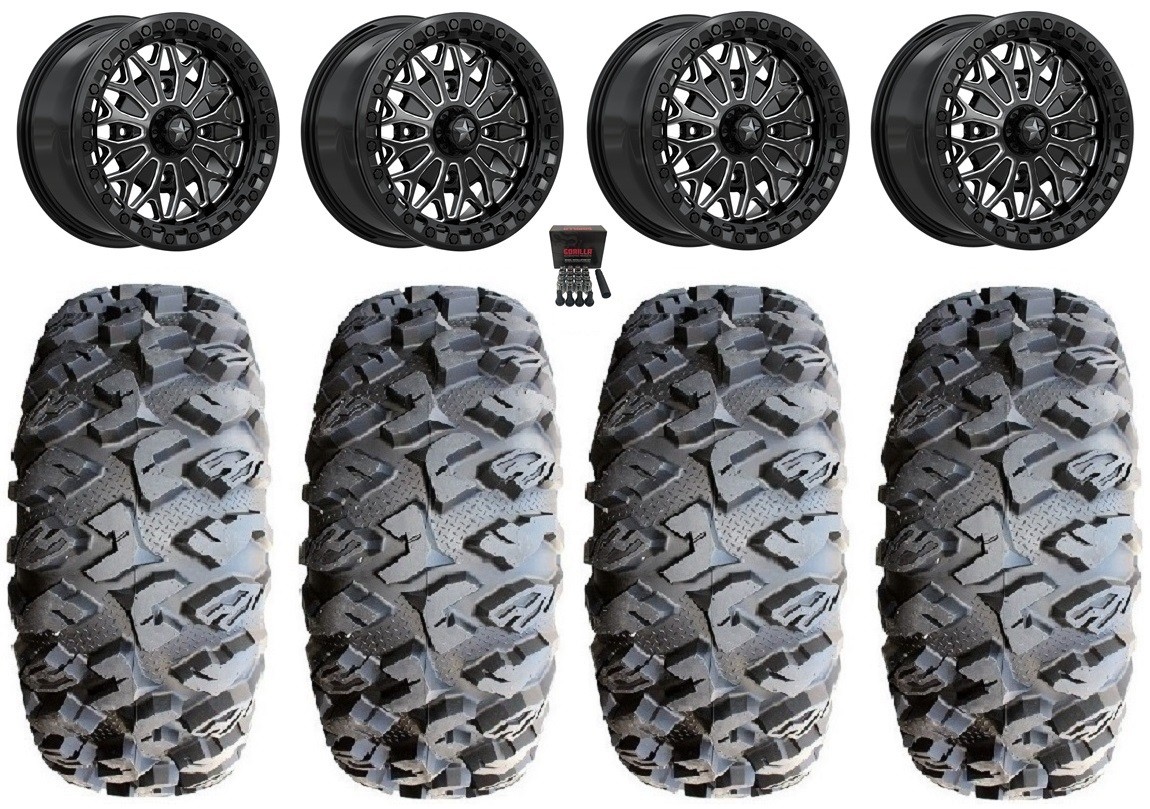 MSA Bolo Bdlk 15″ Wheels Black +38mm 28″ MotoClaw Tires Yamaha YXZ1000R