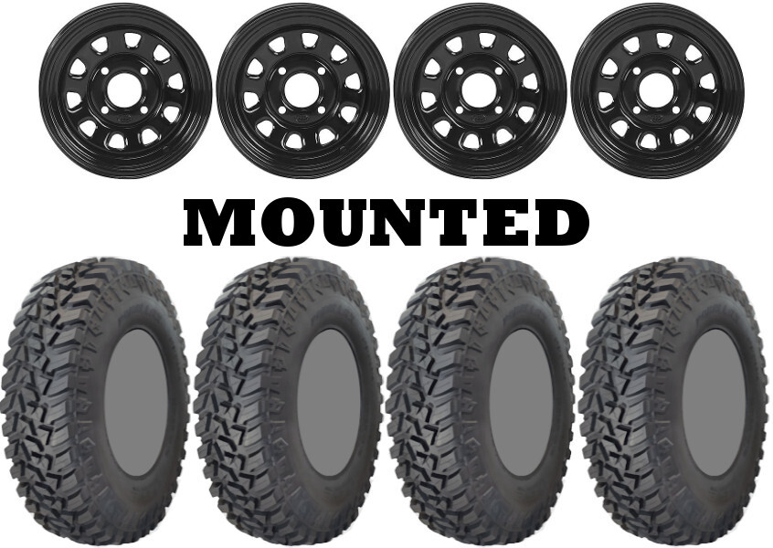 Kit 4 GBC Kanati Mongrel SQ Tires 31×10-14 on ITP Delta Steel Black Wheels H700