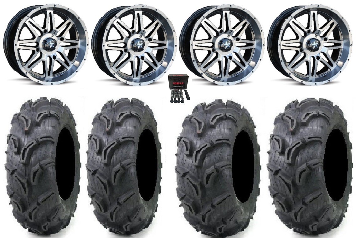 MSA Dark Tint Vibe 14″ ATV Wheels 26″ Zilla Tires Polaris Sportsman